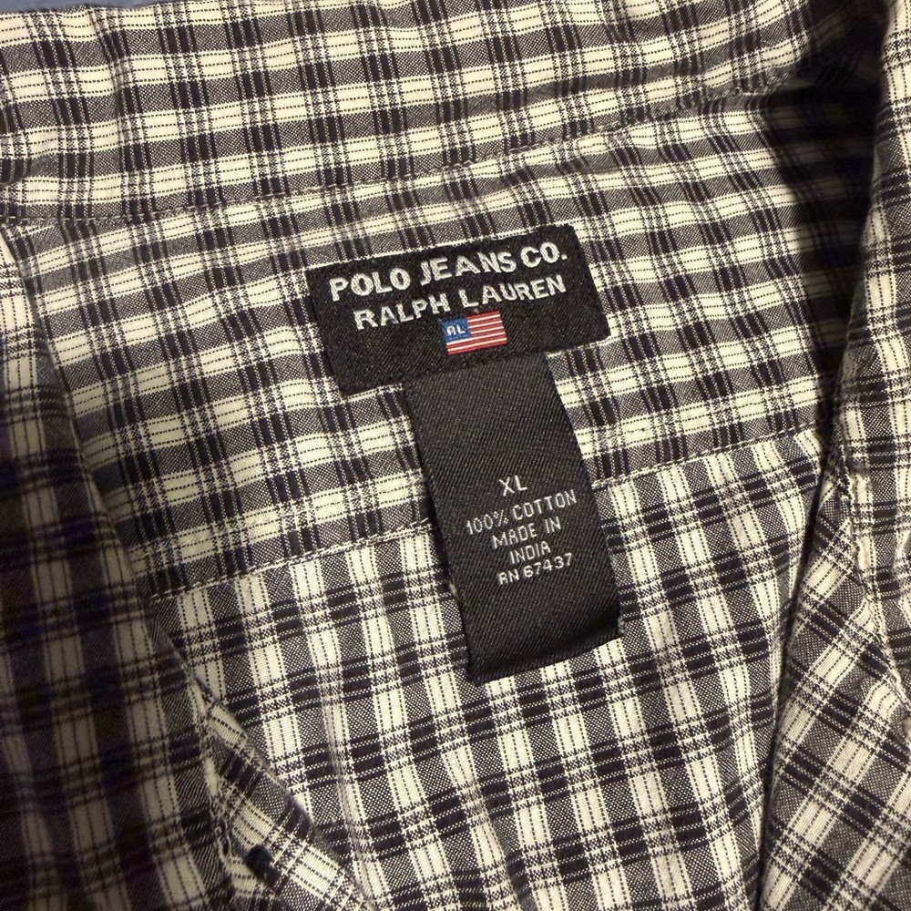 Ralph Lauren Men's Plaid Shirt in Black and White- Short Sleeve Men’s XL